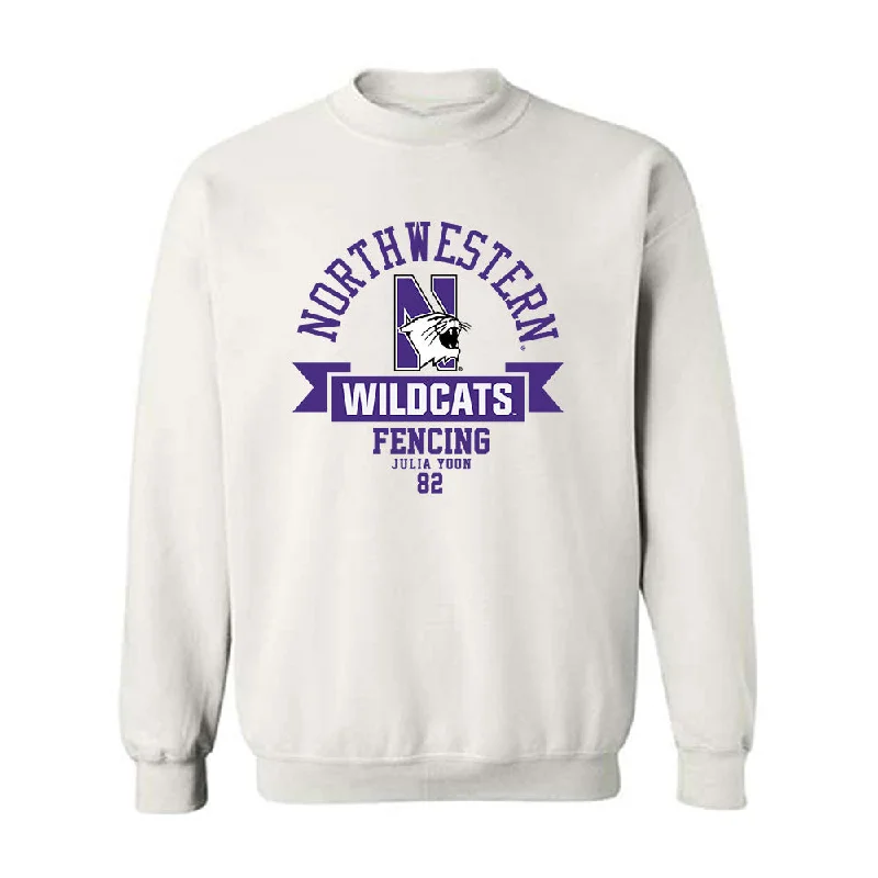 Northwestern - NCAA Women's Fencing : Julia Yoon - Classic Fashion Shersey Crewneck Sweatshirt Hoodie with Button Classic Timeless