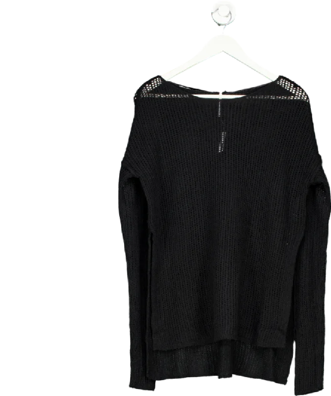 Free People Black Wednesday Supersoft 100%Cashmere Pullover UK XS Scalloped Neck Pullover