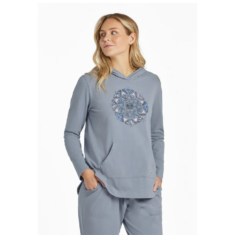 Life Is Good : Women's Hand Drawn Butterfly Mandala Crusher-FLEX Hoodie Tunic Hoodie Crop Top Short Trendy