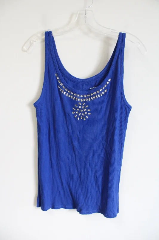 New York & Company Blue Ribbed Sequined Tank | L soft pink tank