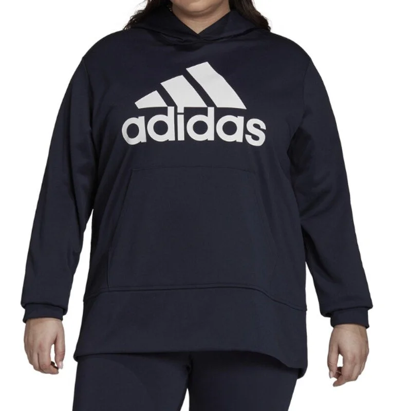 ADIDAS Women's Aeroready Big-Logo Hoodie 1X Navy Blue Sweatshirt NWT Hoodie with High-Low Hem Asymmetrical Trendy