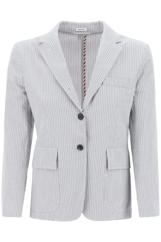 seersucker single-breasted jacket FBC900UF0600 LT GREY Boat Neck Shawl Collar Notched Collar