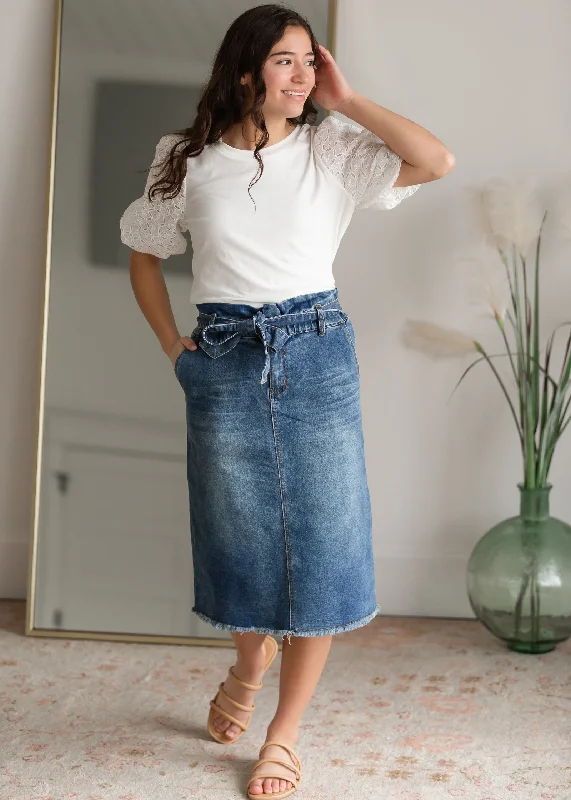 Paperbag Denim Midi Skirt silk skirt lustrous