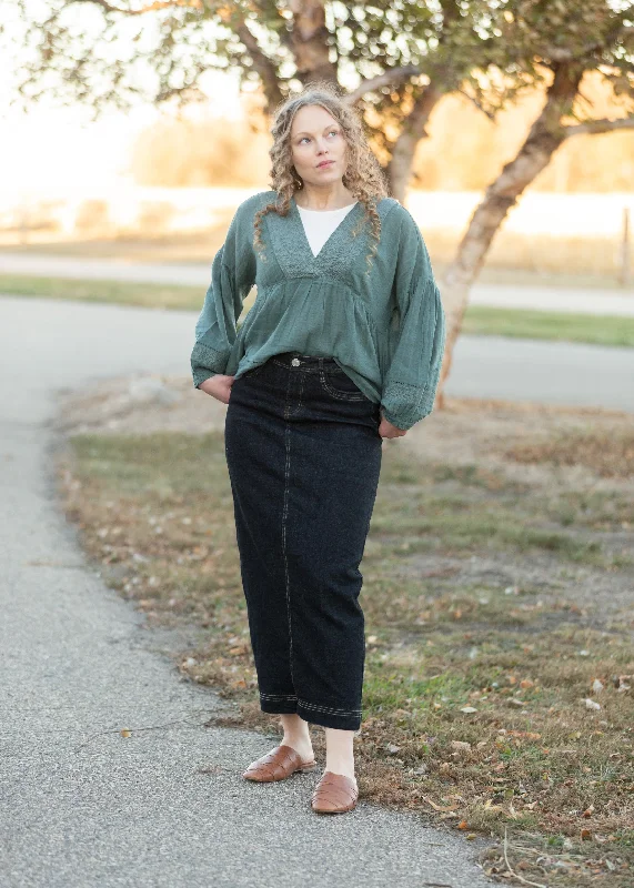 Beth Dark Wash Long Denim Skirt - FINAL SALE corduroy skirt comfortable