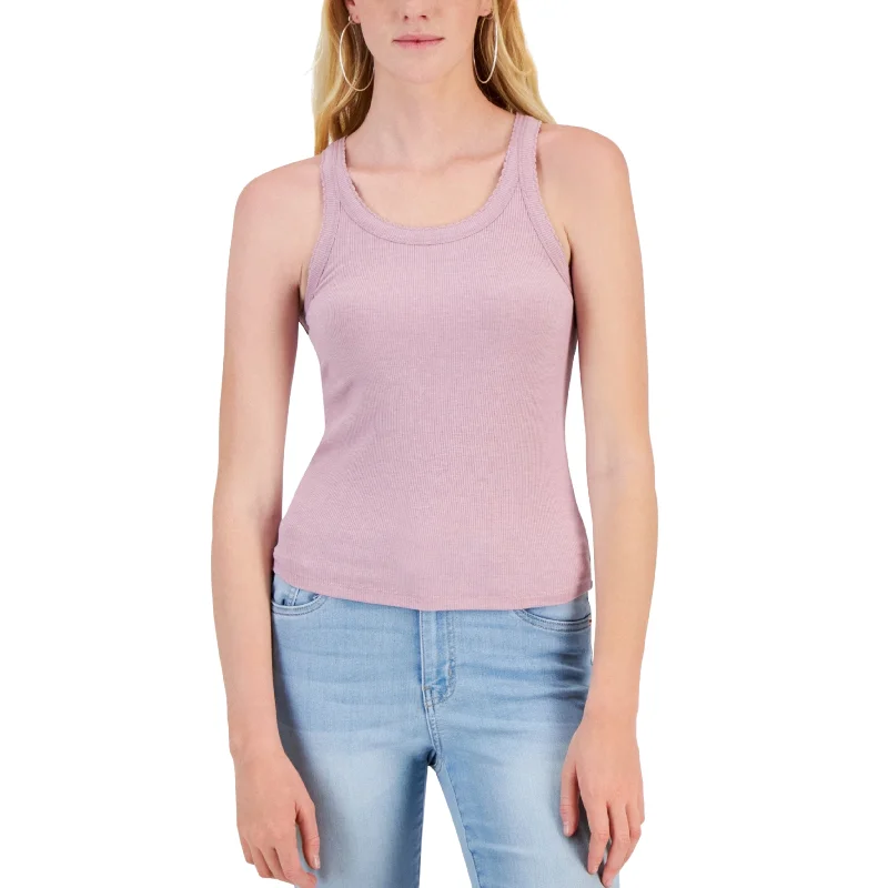 HIPPIE ROSE - Rib-Knit Scalloped-Trim Tank Top flexible tank top