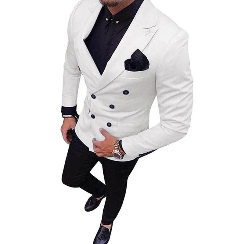 Men's White & Black 2 Piece Jacket & Pants Suit Appliqued Jacket Beaded Jacket Sequined Jacket