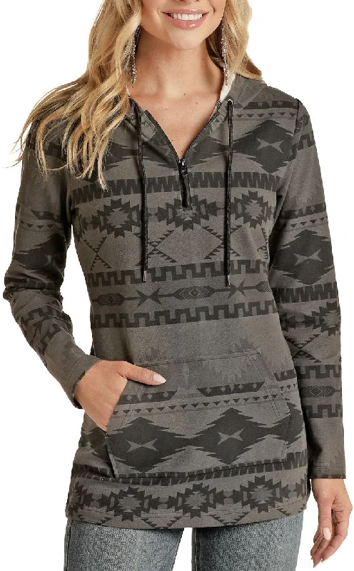 Aztec print hoodie Hoodie with Hem Contrast Bold Stylish