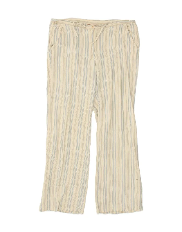 MARLBORO CLASSICS Womens Bootcut Casual Trousers EU 48 2XL Beige Striped Trousers Versatile Stylish