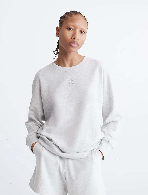 Calvin Klein Oversized Fit Monogram Logo Crewneck Sweatshirt - Women Hoodie with V-Neck Classic Versatile