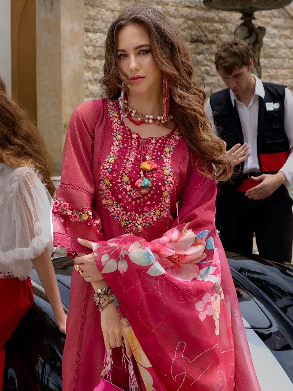 Women Pink Embroidered A-Line Kurta Trousers With Dupatta Set Trousers sophisticated sleek