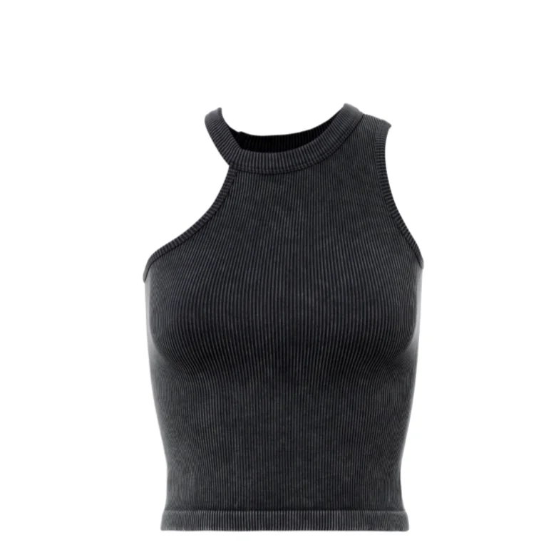 Black Ribbed Asymmetric Wash Tank lavender tank top