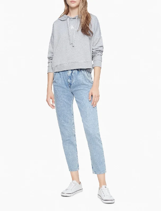 Calvin Klein Micro Monogram Logo Cropped Hoodie - Women Hoodie with Ribbed Hem Stretchable Secure