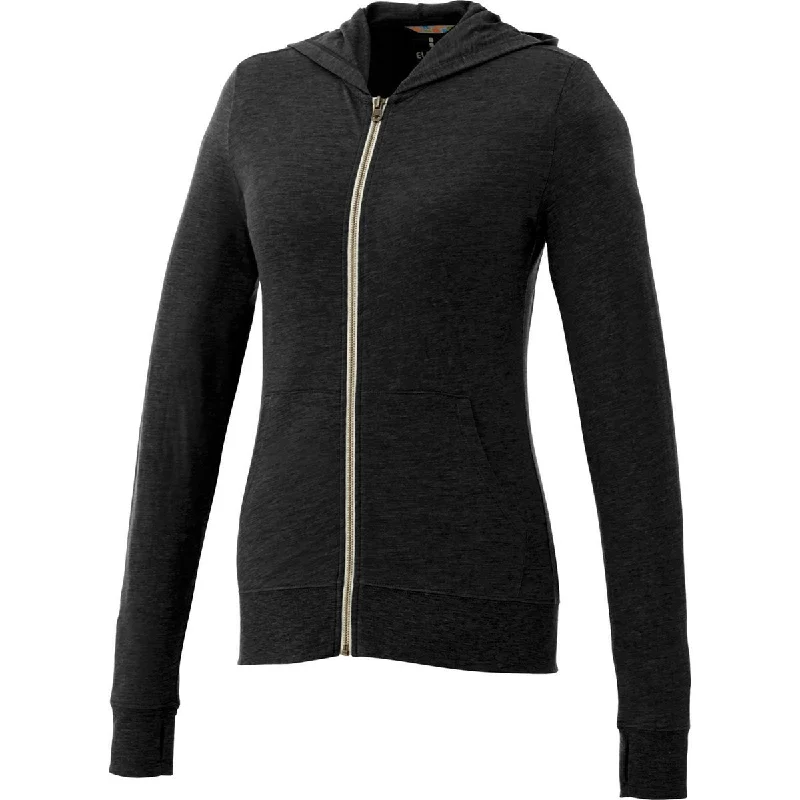 Elevate Women's Black Garner Knit Full Zip Hoodie Hoodie with Button Classic Timeless