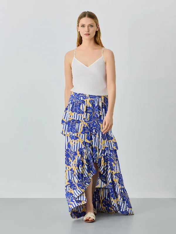 Floral Print Skirt In Viscose And Lenzing Blend With Ruffles cashmere skirt plush
