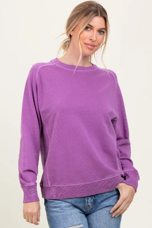 Plum French Terry Vintage Wash Pullover V-Neck Stylish Pullover