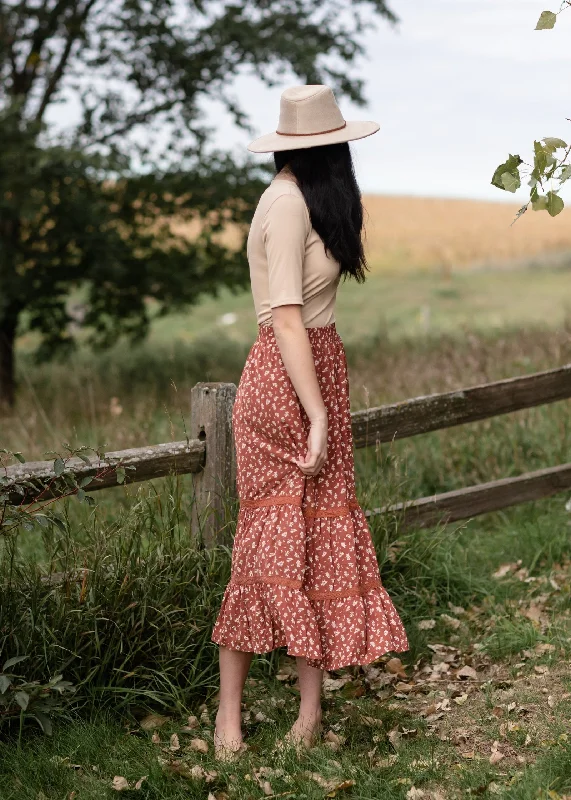 Smocked Waist Tiered Crochet Contrast Detail Midi Skirt corduroy skirt comfortable