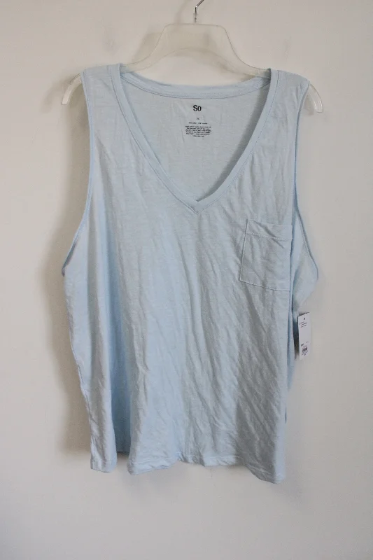 SO Light Blue V-Neck Tank | 2X one shoulder tank