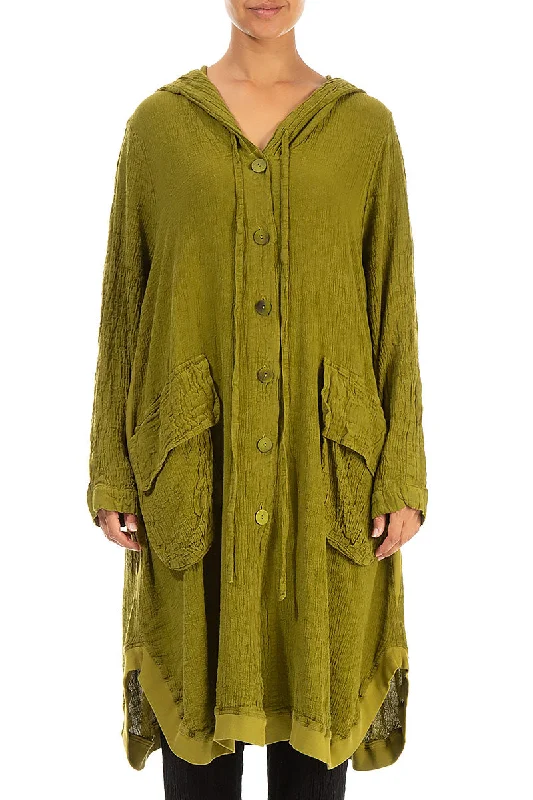 Hooded Oversized Golden Lime Linen Viscose Jacket Wool Jacket Cashmere Jacket Tweed Jacket