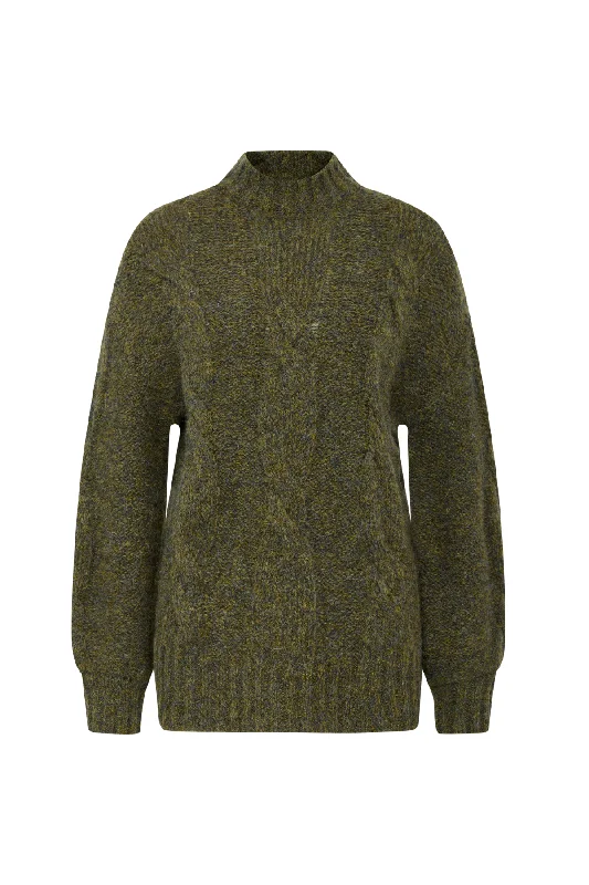 TONE PULLOVER CAPERS GREEN Boxy Neck Sweater