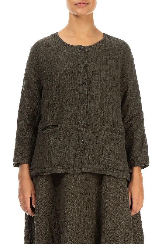 Silver Sage Mélange Linen Jacket Blouse Appliqued Jacket Beaded Jacket Sequined Jacket