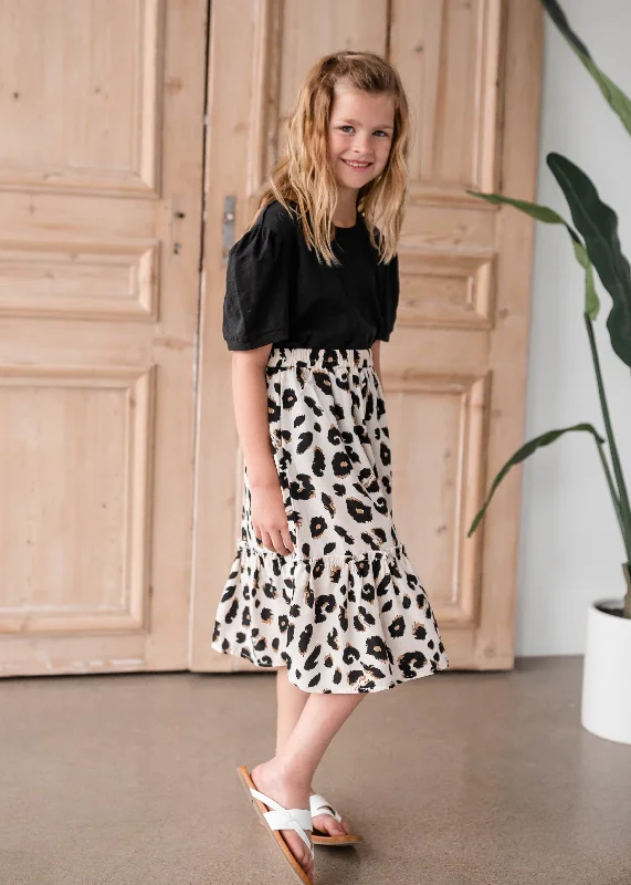 Girls Leopard Print Midi Skirt summer skirt style