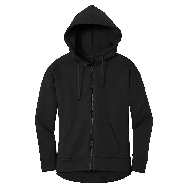District Women's Jet Black Perfect Weight Fleece Full-Zip Hoodie Hoodie with High-Low Hem Asymmetrical Trendy