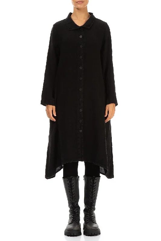 Buttoned Black Mélange Linen Jacket V-Neck Jacket Boat Neck Jacket Square Neck Jacket