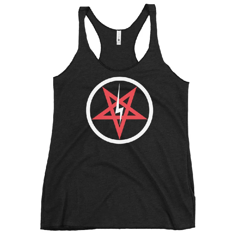 Satanic Church Sigil Bolt Inverted Pentagram Women's Racerback Tank Top Shirt lime green tank Satanic Church Sigil Bolt Inverted Pentagram Women's Racerback Tank Top Shirt lime green tank