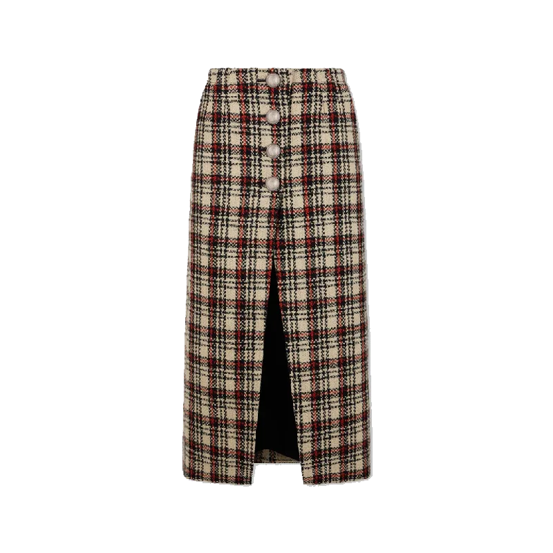 Wool Tartan Long Skirt linen skirt natural