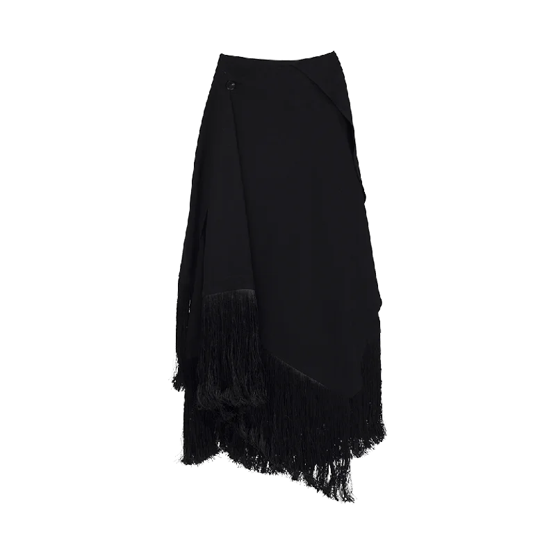 Fringed Wrap A-Line Skirt elastic waist skirt