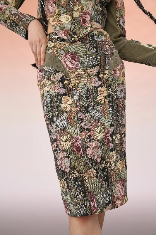 Mukzin | Embroidered Patchwork Floral Midi Skirt corduroy skirt durable