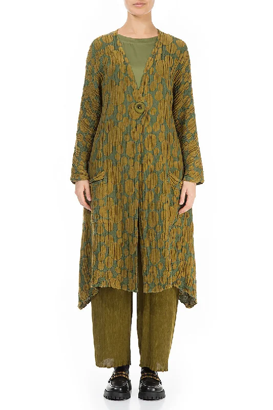 Dropped Edge Golden Olive Circle Silk Linen Jacket Knit Jacket Woven Jacket Fleece Jacket