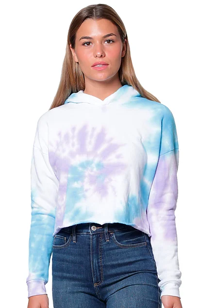 NEW! Swirl Tie Dye Crop Pullover Hoodie Made in USA 3818SWR Gathered Sleeve Pullover