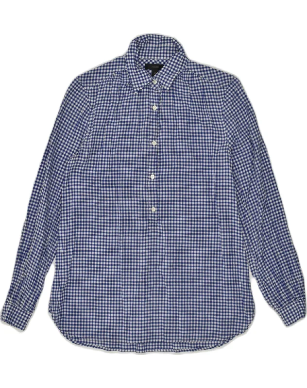 J. CREW Womens Pullover Shirt US 0 XS Blue Gingham Cotton Solo Sleeve Pullover