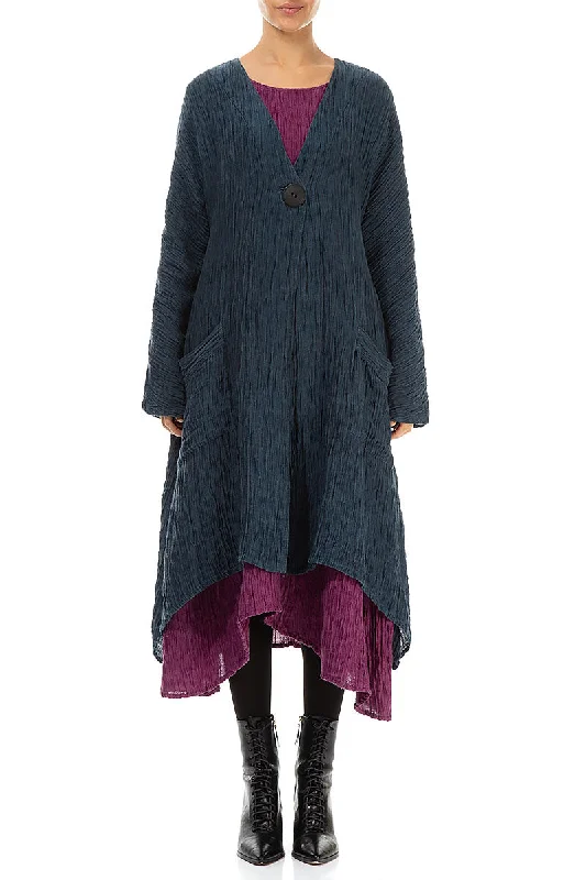 Dropped Edge Crinkled Midnight Blue Silk Jacket Wool Jacket Cashmere Jacket Tweed Jacket
