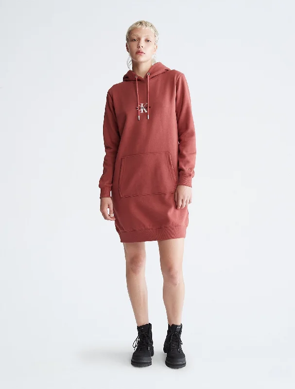 Calvin Klein Monogram Logo Repreve Hoodie Dress - Women Hoodie with Slit Hem Functional Movement