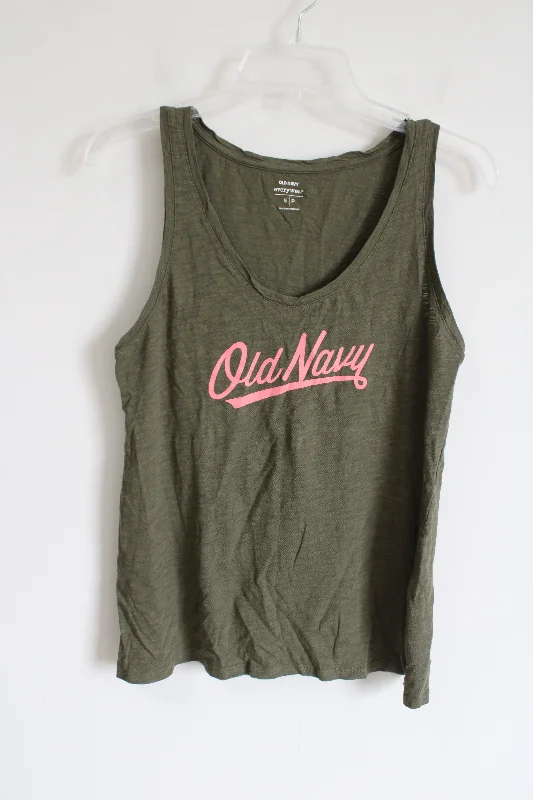 Old Navy Olive Green Pink Logo Tank | S basic tank top