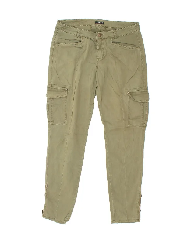 MOTIVI Womens Skinny Cargo Trousers UK 12 Medium W30 L28  Khaki Cotton Trousers Satin Smooth