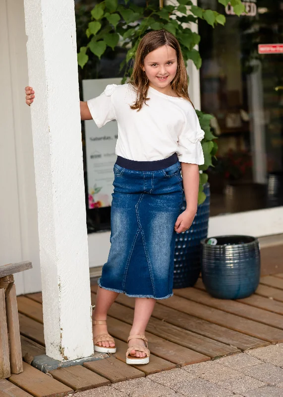 Girls A-line Frayed Bottom Denim Skirt denim skirt classic