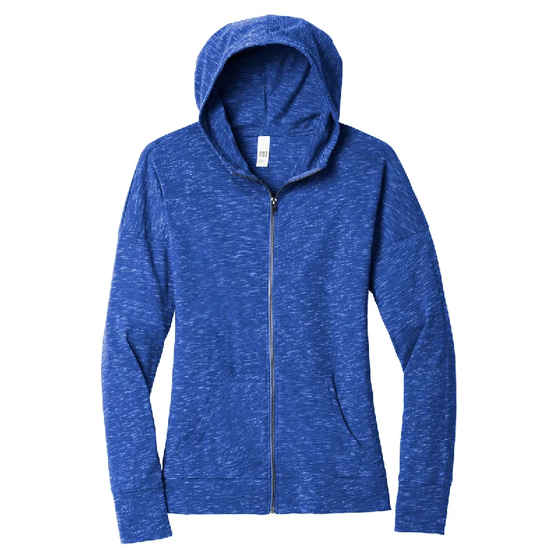 District Women's Deep Royal Medal Full-Zip Hoodie Hoodie with Mock Neck Collared Structured