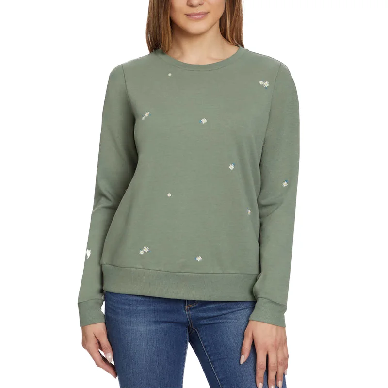 Gloria Vanderbilt Women's  Floral Embroidered Crewneck Pullover Sweater Top Deep Neck Pullover