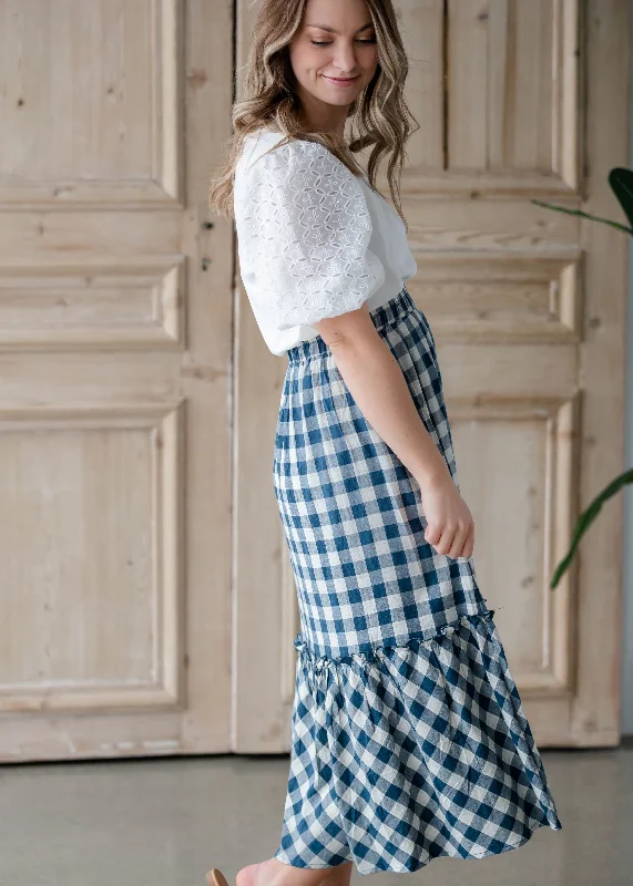 Gingham Navy Blue Midi Skirt - FINAL SALE leather skirt sleek