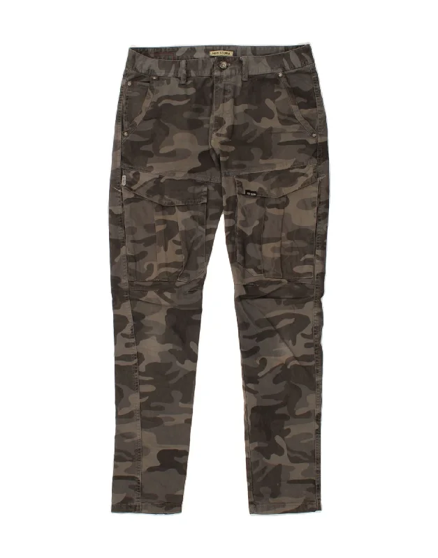 VINTAGE Womens Slim Cargo Trousers W34 L30  Grey Camouflage Cotton Trousers Trousers Formal