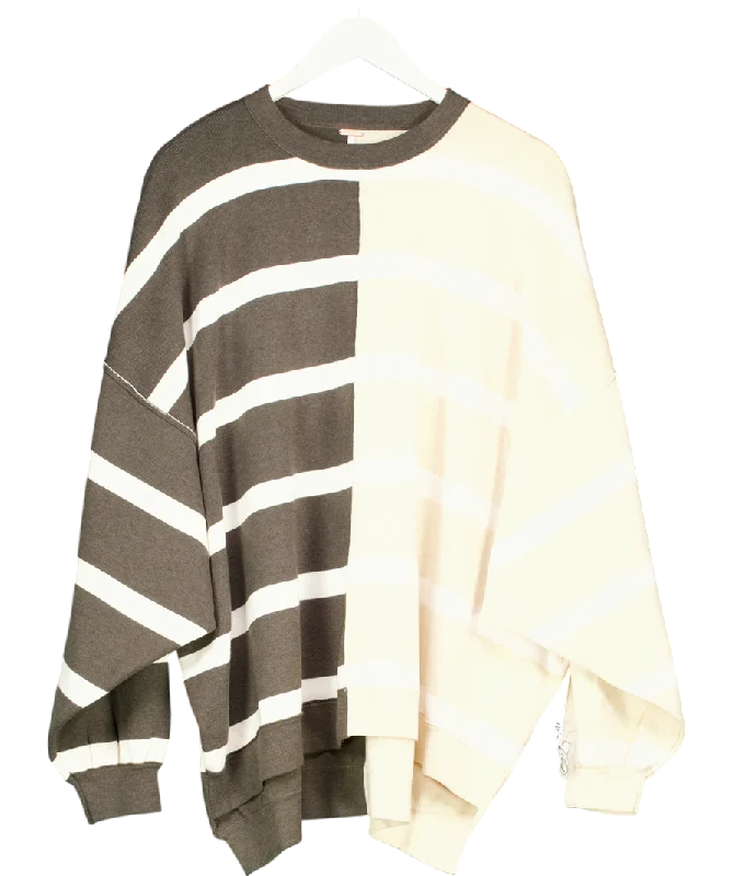 Free People Brown/Cream Uptown Stripe Pullover UK 8 Shawl Collar Sweater