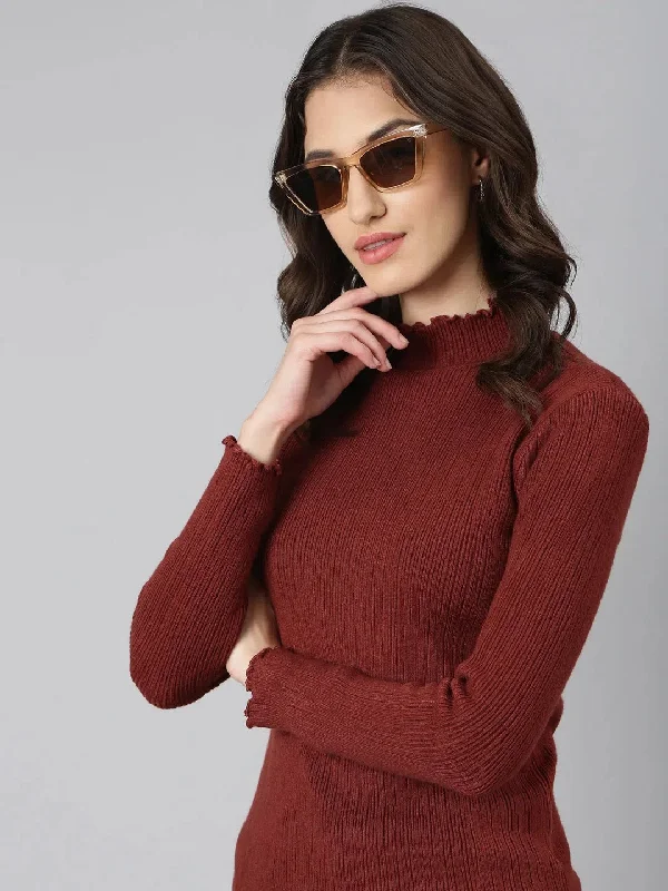 Women Brown Solid Pullover-TG-A-56-Brown Oversized Cozy Pullover