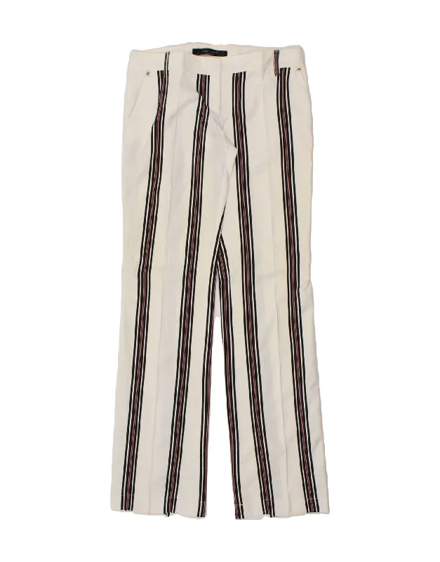 VINTAGE Womens Straight Chino Trousers UK 42 Medium W32 L34 White Striped Trousers Essential Wardrobe