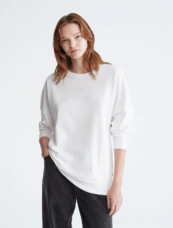 Calvin Klein Oversized Fit Monogram Logo Crewneck Sweatshirt - Women Hoodie with Batwing Sleeves Loose Dramatic