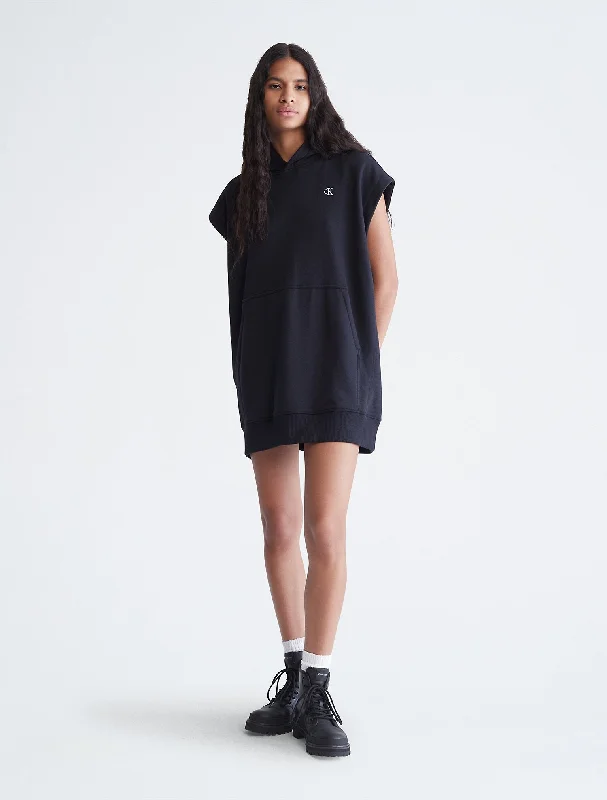 Calvin Klein Archive Logo Fleece Sweatshirt Dress - Women Hoodie with Tied Waist Feminine Flattering