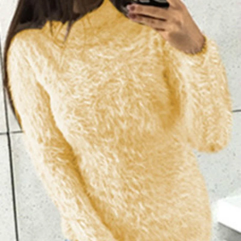 HIGH COLLAR FUZZY PULLOVER Solo Sleeve Pullover