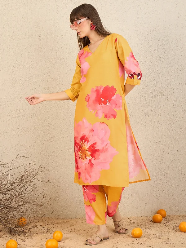 Women Yellow Printed Straight Kurta Trousers Set Trousers Custom Made